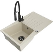 Mexen Cesar, 1-komorový granitový drez 775x470x190 mm a drezová batéria Aster, béžová, 6514-69-73450-70-B