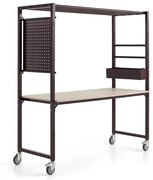 Mobilný stôl TEAMWORK, box na príslušenstvo, panel na náradie, bordová/jaseň