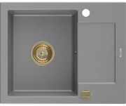 Mexen Enzo, granitový drez 576x465x174 mm, 1-komorový, šedá so zlatým sifónom, 6506571005-71-G