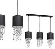 Závesné svietidlo Almeria, 3x kryštáliky/čierne textilné tienidlo, b/s