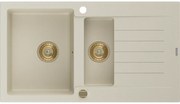 Mexen Matias - drez granitový 900x505x200 mm, 1,5-komorový, béžová so zlatým sifónom, 6502901505-69-G