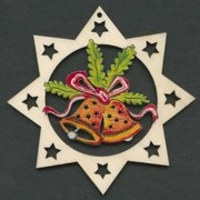 AMADEA Drevená ozdoba farebná hviezda so zvončekmi 6 cm