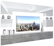 Obývacia stena Belini Premium Full Version biely lesk / šedý antracit Glamour Wood
+ LED osvetlenie Nexum 40