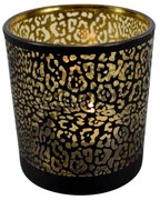 Čierny sklenený svietnik vo vzore jaguár - Ø 10 * 12,5cm