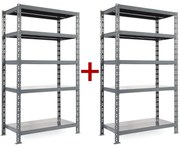 Policový regál 1+1 ZADARMO, 1800x1200x600 mm, 5 políc, nosnosť police 300 kg, základná
