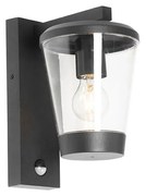 Vonkajšia nástenná lampa čierna IP44 s pohybovým senzorom - Joren