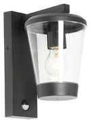 Vonkajšia nástenná lampa čierna IP44 s pohybovým senzorom - Joren