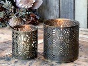 2ks bronzový antik svietnik na širokú sviečku Nancy - Ø 15*15 / Ø 12*12cm