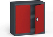 Plechová policová skriňa na náradie KOVONA, 800 x 800 x 400 mm, 1 polica, grafit/červená