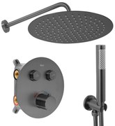 Rea Lungo, termostatický sprchový set pod omietku s dažďovou hlavovou a ručnou sprchou, grafitová matná, REA-P6385