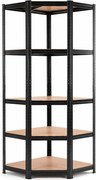 Regál 180x90x40 cm rohový lakovaný 5-polícový, nosnosť 875 kg - čierny