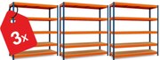 Akcia 3x Regál 216x140x50 cm profesionálny 5-policový, nosnosť 1500 kg - modro-oranžový