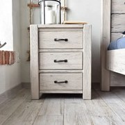 Vidiecky patinovaný nočný stolík s 3 zásuvkami, 54x42x67 cm