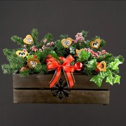 AMADEA Drevený vianočný kvetináč s vločkou tmavý, vo vnútri s čiernou fóliou, 52x21,5x17cm, český výrobok