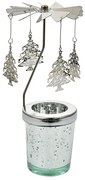 Strieborný točiaci svietnik na čajovku s vianočnými stromčekmi Ringi - Ø 8*17 cm