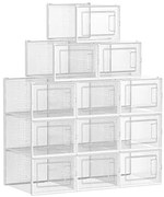 Úložné boxy, 12 ks, priesvitné, 18,5x24,5x35cm, biele