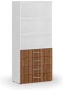 Kancelárska skriňa so zásuvkami PRIMO WHITE, 800 x 420 x 1781 mm, biela/orech