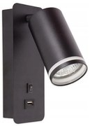 Nástenné bodové svietidlo s USB nabíjačkou 1xGU10/35W/230V čierna