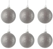 Sada šedých vianočných gulí s flitrami (6 ks) - 8 * 8 * 8 cm