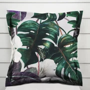 Biante Dekoračná obliečka na vankúš s lemom Leona LN-146 Tropické listy s kvetmi na režnom 60 x 60 cm