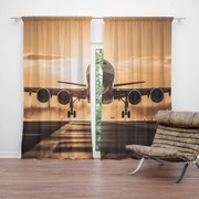 Sablio Záves Lietadlo pristávajúce pri západe slnka: 2ks 140x250cm