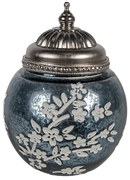 Modrá sklenená svietiaca LED lampáš s kvietkami Balli - Ø 11*15 cm