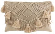 Béžový vankúš s drhaným vzorom a strapcami Macramé cosy - 47*16*36 cm