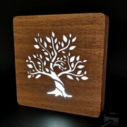 AMADEA Drevená lampička s motívom stromu, veľkosť 20 cm, s LED osvetlením s trafom na 12V