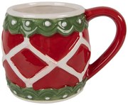 Červeno-zelený vianočný keramický hrnček - 13*10*9 cm / 375 ml