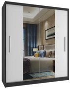 Šatníková skriňa 133 cm Belini čierny mat / biely mat s posuvnými dverami a zrkadlom ME SZP2/2/B/W/0/AL