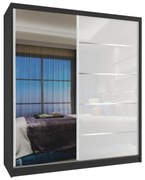 Šatníková skriňa 133 cm Belini čierny mat / šbiely lesk s posuvnými dverami a zrkadlom  MG SZP2/2/B/1L5W/HI