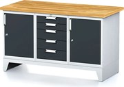 Dielenský stôl MECHANIC I, 2 skrinky a zásuvkový box na náradie, 5 zásuviek, 1500x685x880 mm, grafitové dvere