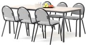 Jedálenská zostava: stôl 1800x800 mm, breza + 6 stoličiek, šedá/čierna