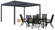 ZÁHRADNÉ KOMBO bioklimatická pergola s lamelami BestBerg BBP-12G + záhradný jedálenský set 6+1 BestBerg BBGF-53B