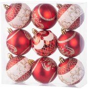 Gule MagicHome Vianoce, 9 ks, červené s ornamentom, na vianočný stromček, 6 cm