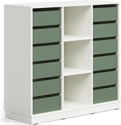 Úložná skrinka CASPER, 12 zásuviek, 3 priehradky, so soklom, biela/tmavozelená