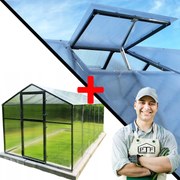 Záhradný Skleník Hliníkový 12,7 m2 Polykarbonátový Tunel 210X606 Okno