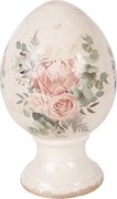 Béžové antik keramické vajíčko s kvetmi Protea Eucalypt M - Ø 12*19 cm