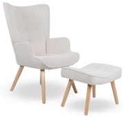 Kreslo ušiak CORDU + taburet — masív, manšestr, prírodná / krémová