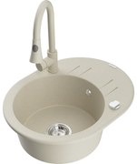 Mexen Kevin, 1-komorový granitový drez 586x458x190 mm a drezová batéria Elia, béžová, 6517-69-670101-69