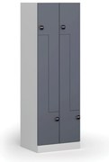 Kovová šatníková skrinka S1 Z, 4 oddiely, 1850 x 600 x 500 mm, demont, zámok s čítačkou RFID kariet, tmavosivé dvere