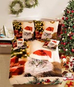 3 dielne 3D obliečky Polycotton Vianočné Cat 200x140cm+90x70cm
