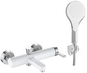 Rea Polo, vaňová batéria s bodovou ručnou sprchovou sadou, biela-chrómová, REA-B9943