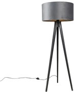 Stojaca lampa trojnožka čierna so sivým tienidlom 50 cm - Tripod Classic