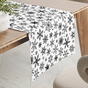 Biante Vianočný bavlnený behúň na stôl Sandra SA-403 Čierne vločky na bielom 20x120 cm