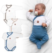 Rastúca výhodná sada, 3x Body pre bábätko Nature Unisex - modrá/béžová/taupe 50/56 (0-2m)