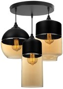 Závesné svietidlo Oslo 4, 3x čierne/medové sklenené tienidlo, o