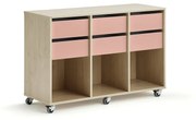 Úložná skriňa CASPER, 6 zásuviek, 3 priehradky, breza, tmavoružová