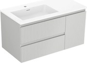 Mexen Rivel, kúpeľňová skrinka 90 cm s umývadlom Otis vľavo, 2S, 1D, drážkovaná, sivá matná/biela matná - 91A23-09047-3-BBFFF62-W18L01