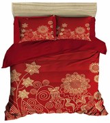 Vianočná posteľná bielizeň na dvojlôžko s plachtou Zoye červeno-zlatá